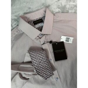 Thomas Dean Dress Shirt Mens XL Wine Pink White‎ Performance Long Sleeve Print